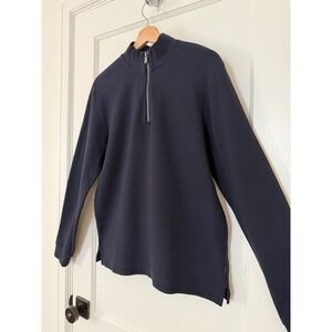 Hugo Boss Mens Slim Fit Quarter Zip Pullover Navy Blue Textured Sweatshirt S